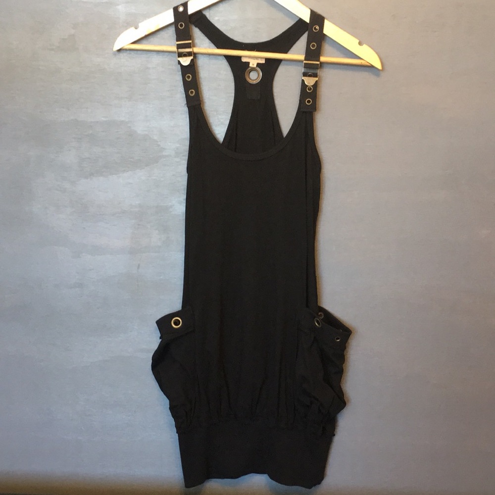 S line black tank top with metal buckle details